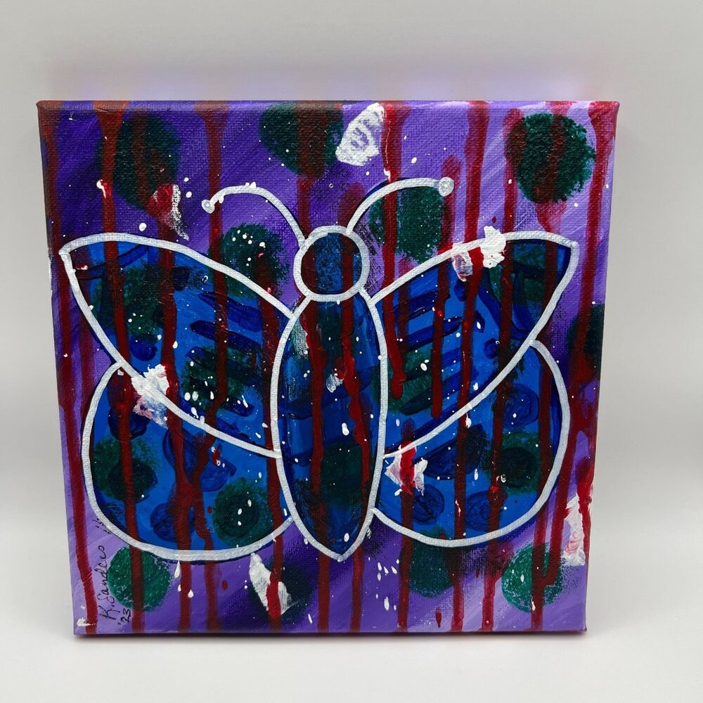 Butterfly Imprint 8" X 8" Acrylic Painting On Canvas By Kat Sanders 2026